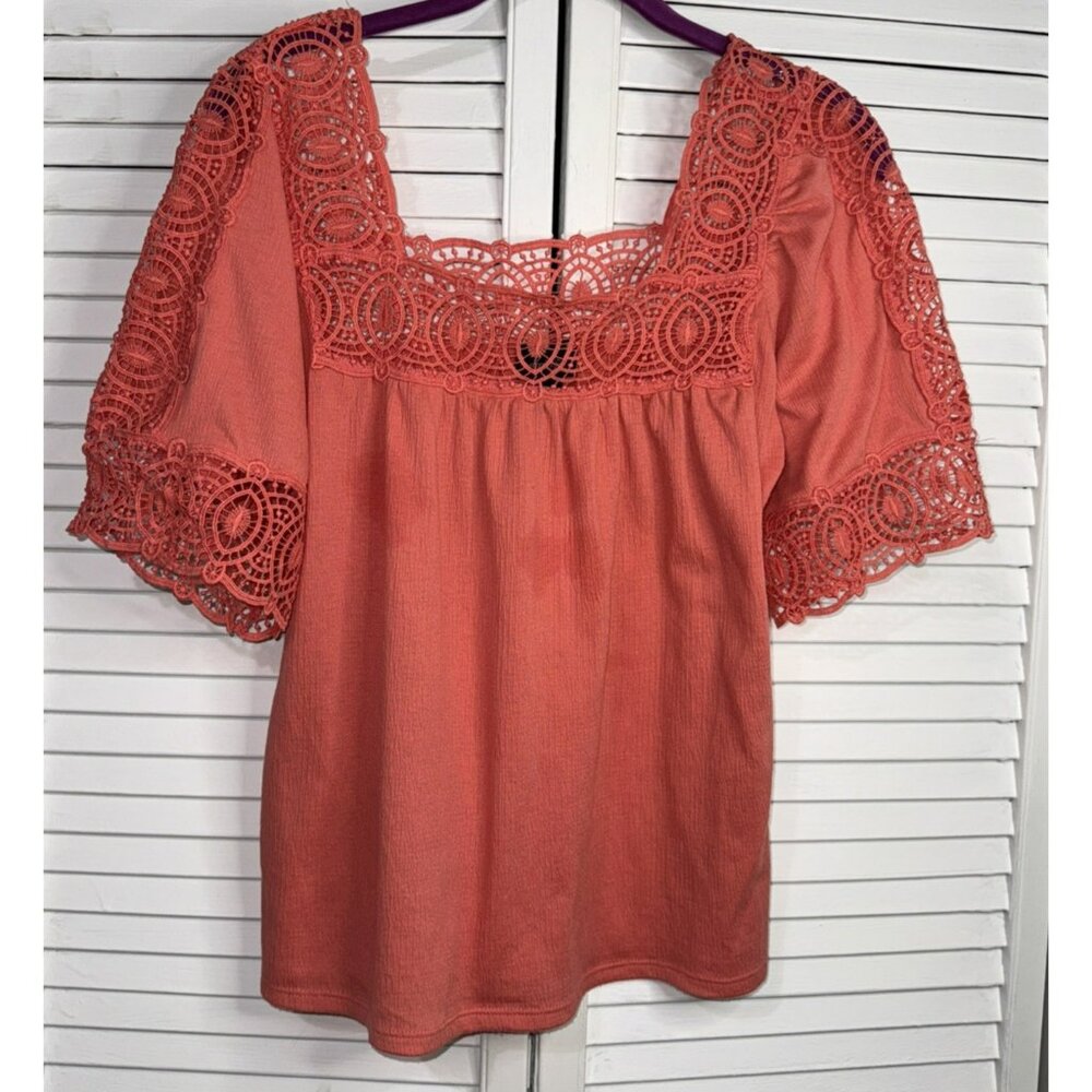 Day trip Lace Blouse Size XSmall Oversized Crop Top lightweight, summer, orange
